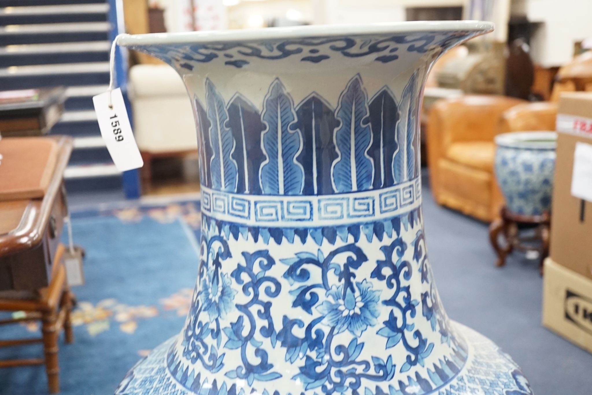 A large Chinese blue and white vase 92cm